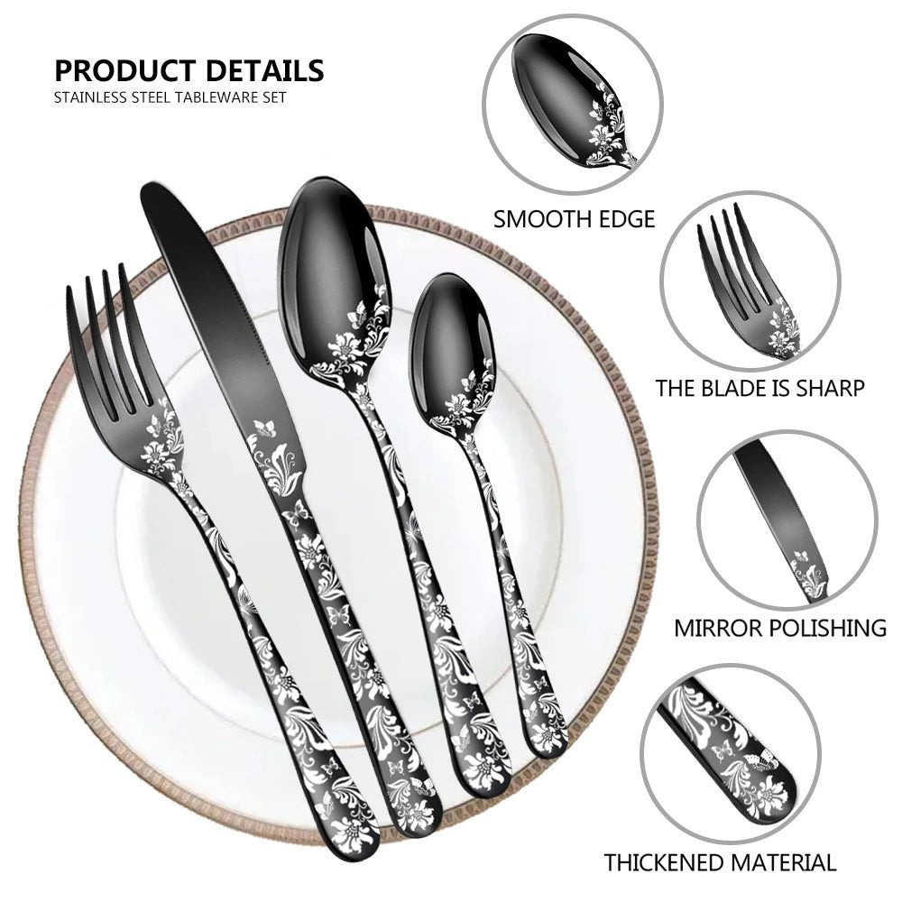 FancyFeast 24 Piece Floral Cutlery Set - Reality Refined